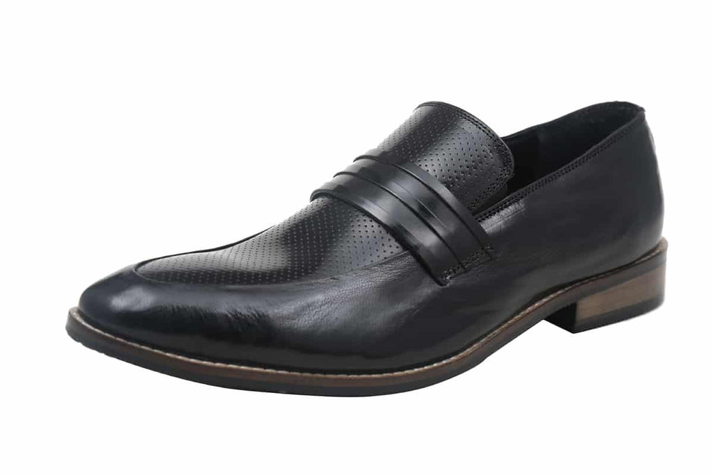 Blue Harpers Black Slip On Genuine Leather Formal Shoes