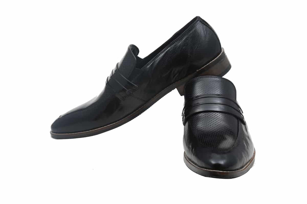 Blue Harpers Black Slip On Genuine Leather Formal Shoes