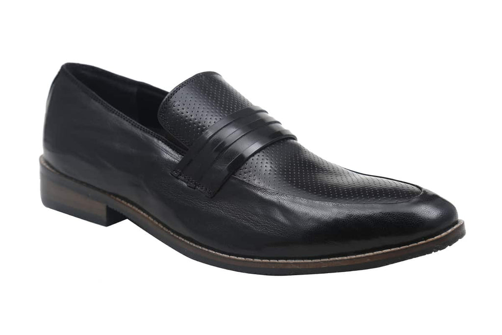 Blue Harpers Black Slip On Genuine Leather Formal Shoes