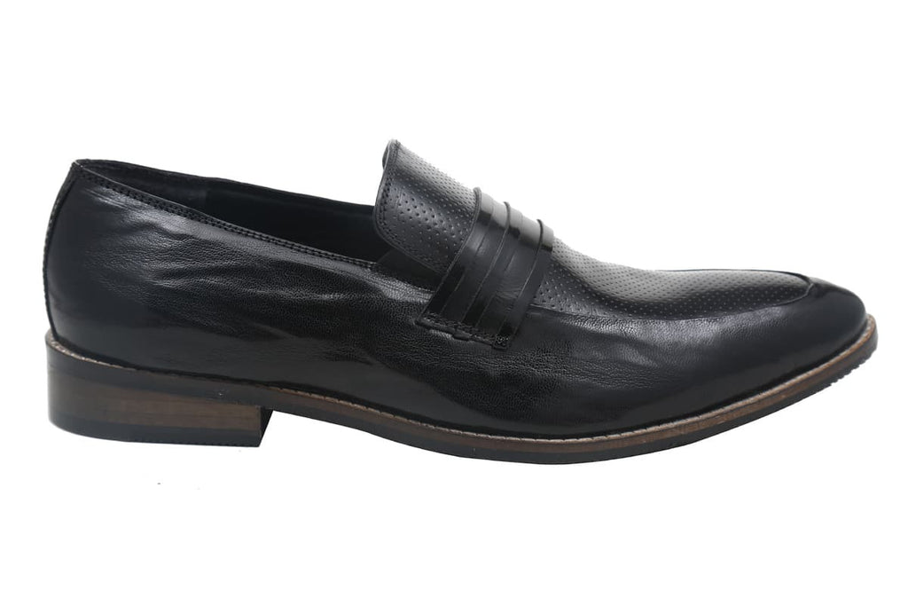 Blue Harpers Black Slip On Genuine Leather Formal Shoes