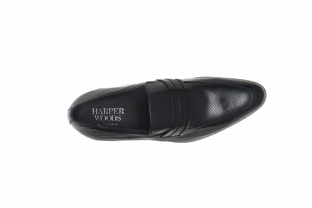 Blue Harpers Black Slip On Genuine Leather Formal Shoes