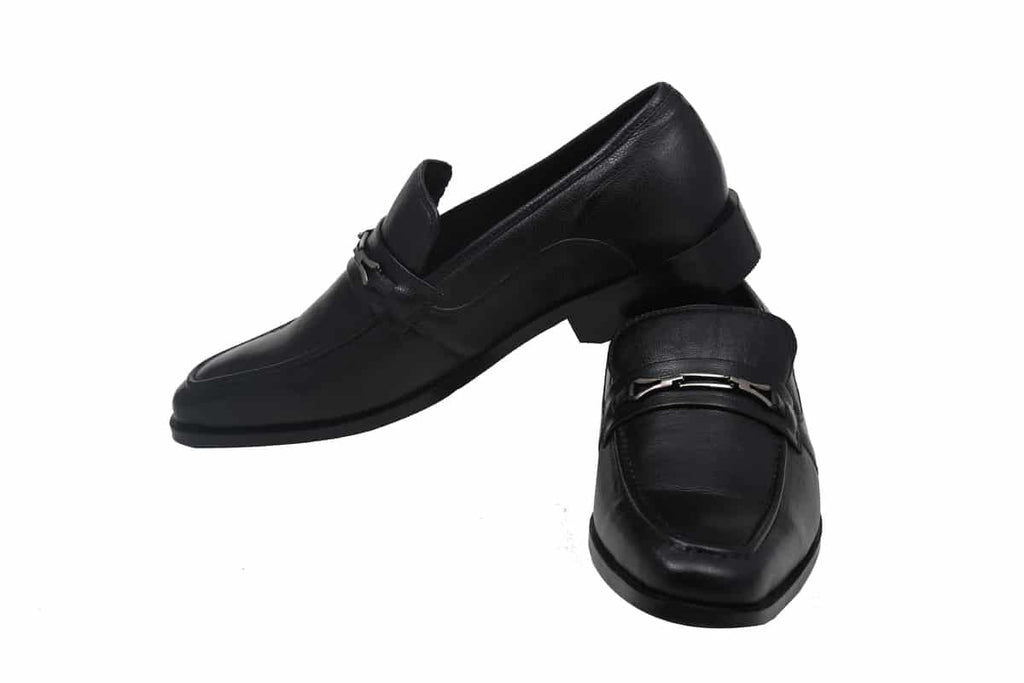 Blue Harpers Black Slip On Genuine Leather Formal Shoes